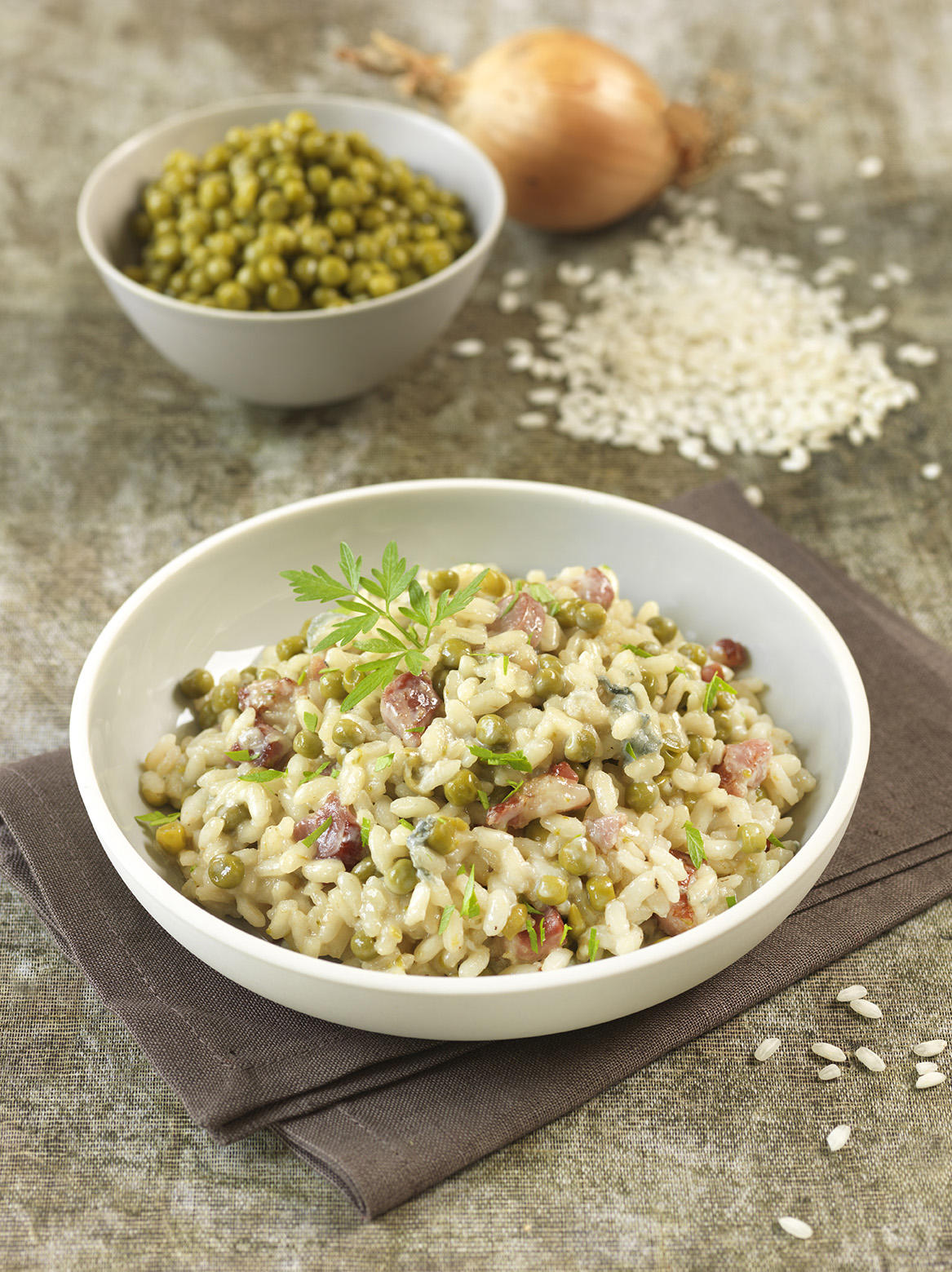 Prix engagés : Risotto aux petits pois, lardons et bleu (1,92€/personne) Prix engagés : Risotto aux petits pois, lardons et bleu (1,92€/personne)
